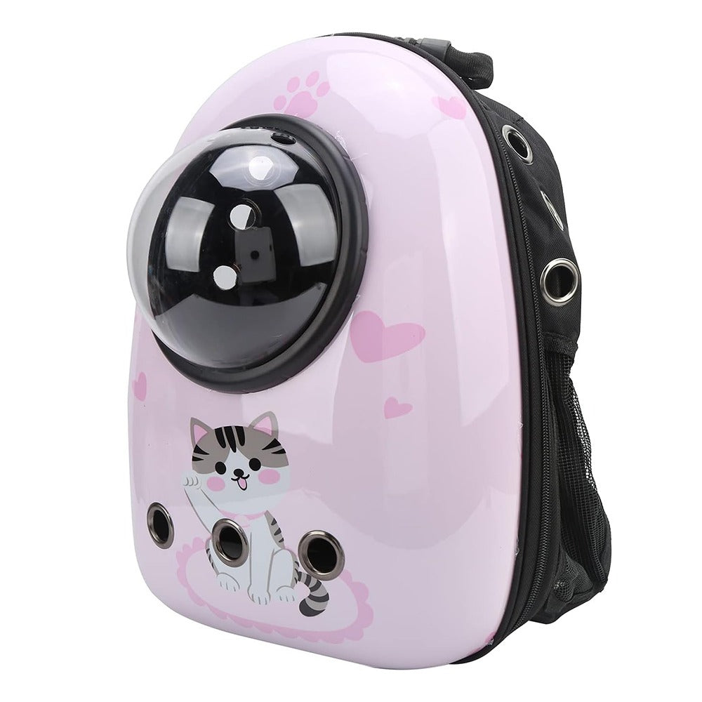 Malý zvierací batoh na nosenie, ružový s mačičkou-1